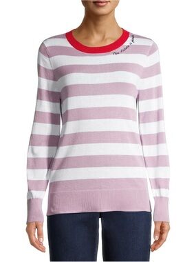 Time and Tru Purple White Striped The Future is Female Embroidery Long Sleeve M